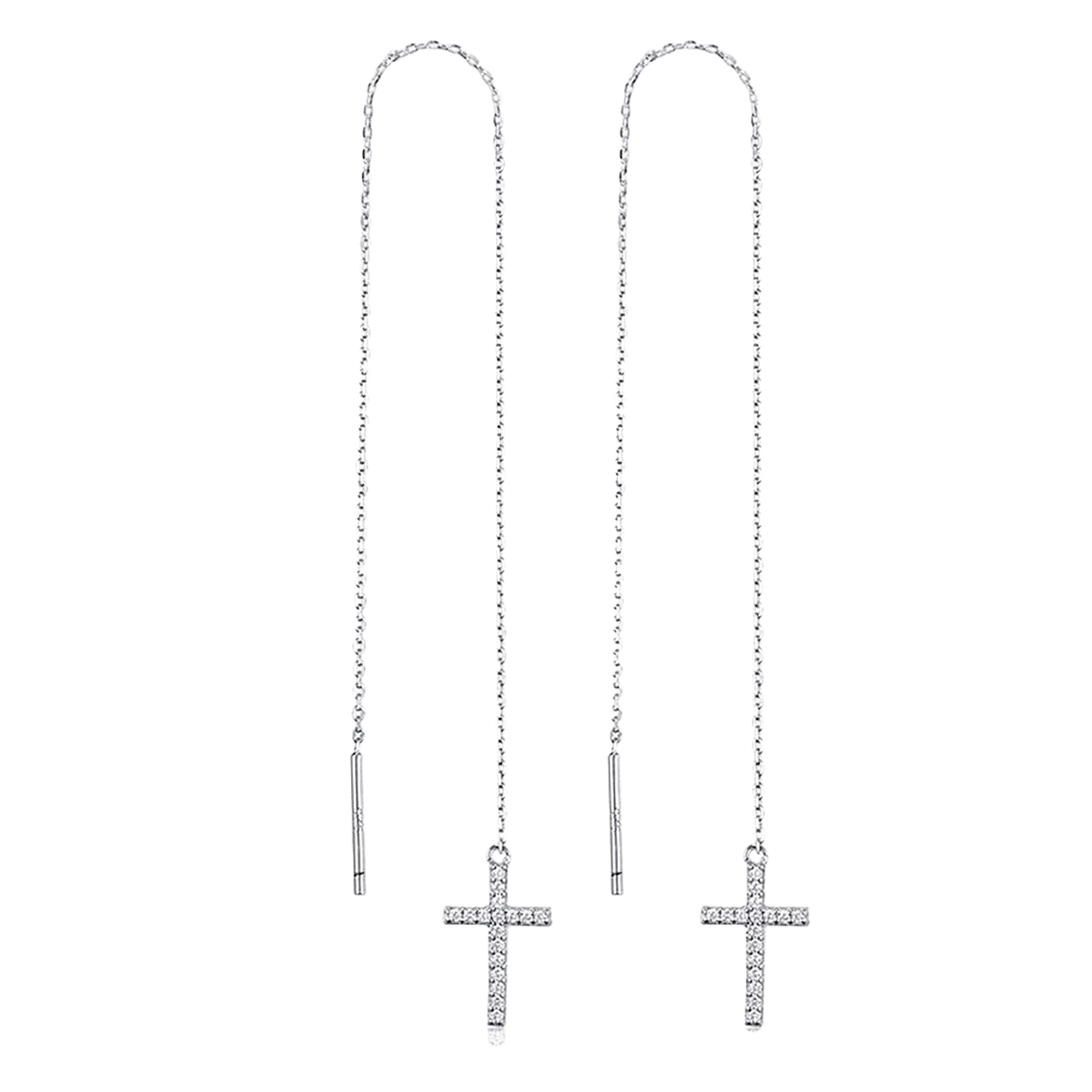 925 Sterling Silver Cross Zirconia Threader Earrings