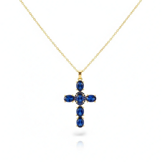 Blue Sapphire Crystal Cross Necklace