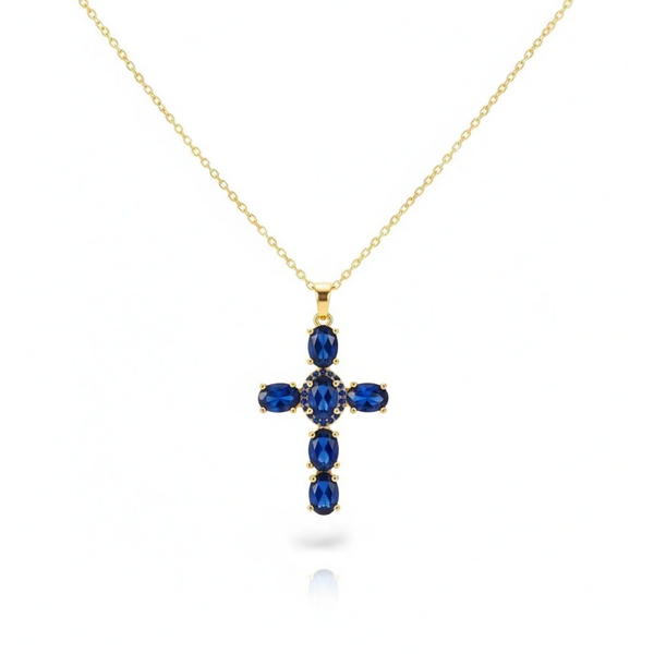 Blue Sapphire Crystal Cross Necklace