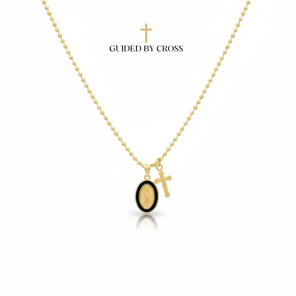 Miraculous Medal & Crystal Cross Necklace - 18K Gold Plated Catholic Jewelry | GUIDED BY CROSS