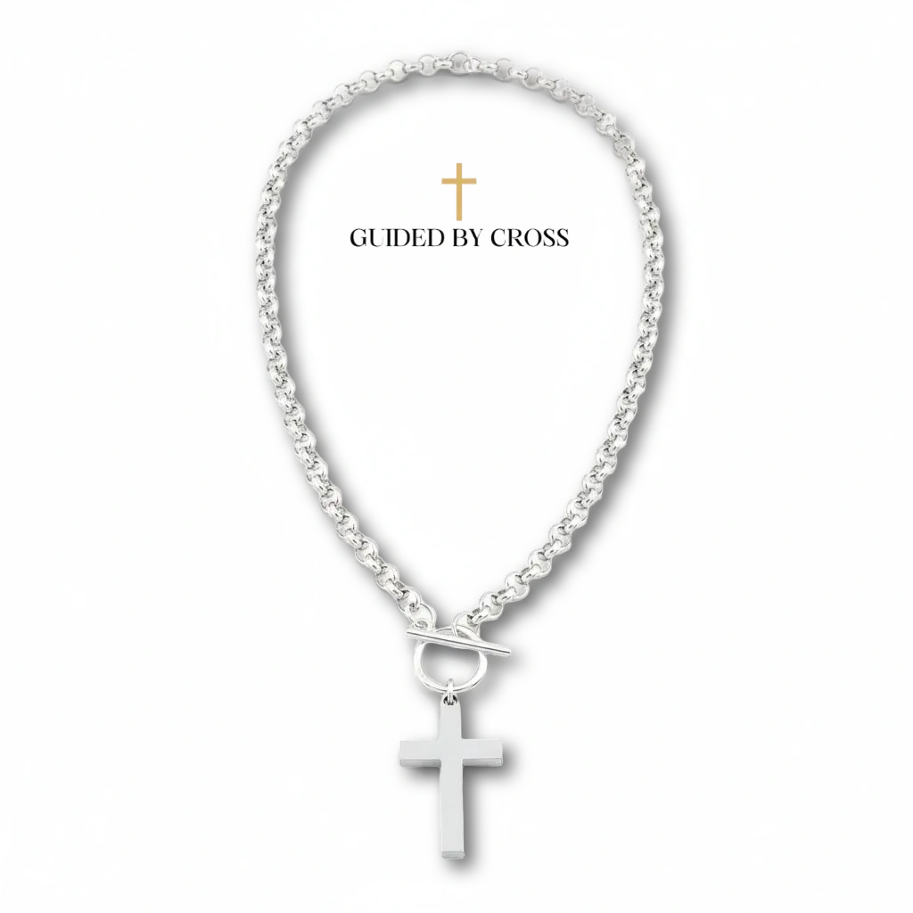 Men's Silver Cross Toggle Chain Necklace - PVD Coated Stainless Steel | GUIDED BY CROSS