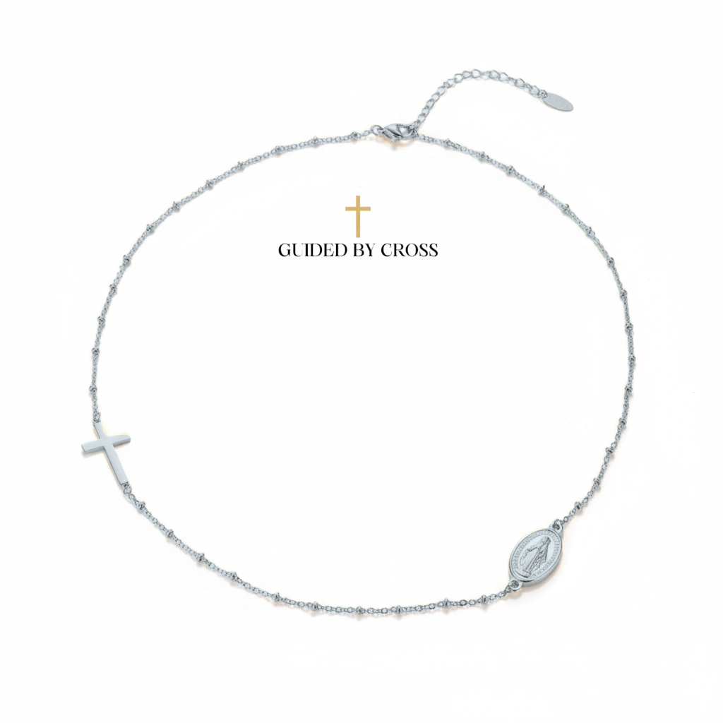 Gold Cross & Miraculous Medal Necklace - 18K Gold Plated Stainless Steel | GUIDED BY CROSS