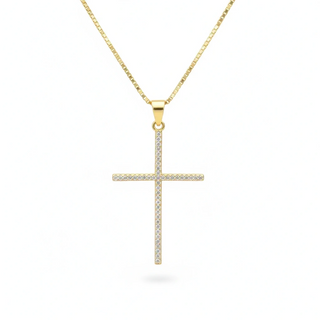 18K Gold Cross Necklace with Zirconia Crystals