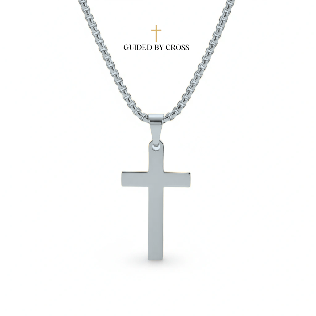 Gold Stainless Steel Cross Necklace - Men's Hip-Hop Box Chain Jewelry | GUIDED BY CROSS