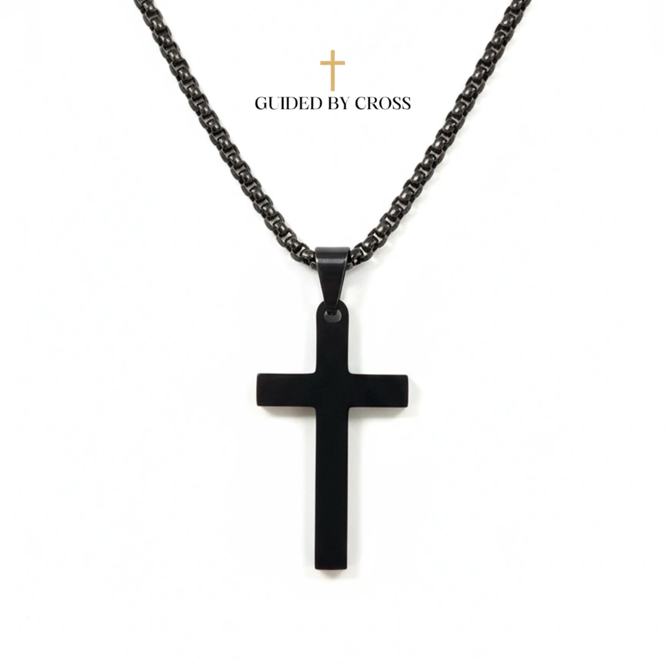 Gold Stainless Steel Cross Necklace - Men's Hip-Hop Box Chain Jewelry | GUIDED BY CROSS