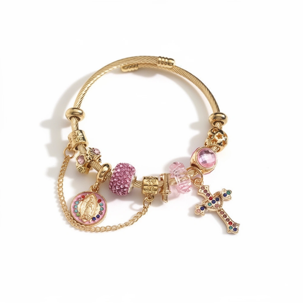 Guadalupe Charm Bangle Bracelet - Pink