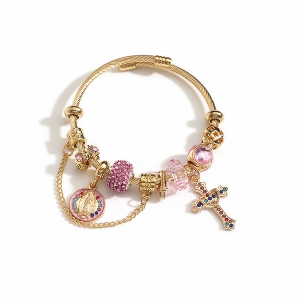 Guadalupe Charm Bangle Bracelet - Pink