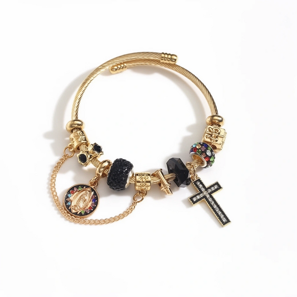 Guadalupe Charm Bangle Bracelet - Black