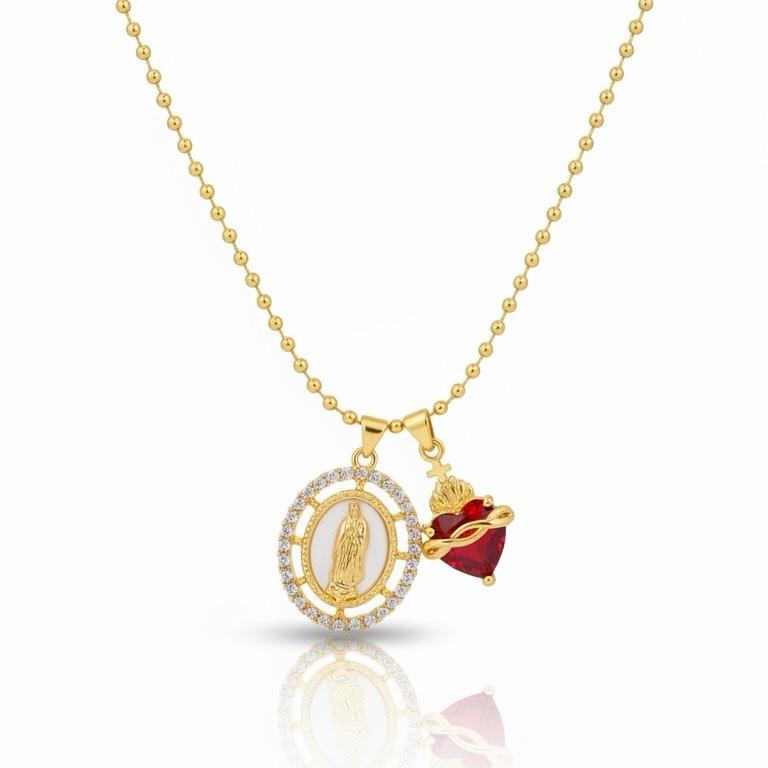 Our Lady Medal Multi-Charm Necklace — Sacred Heart